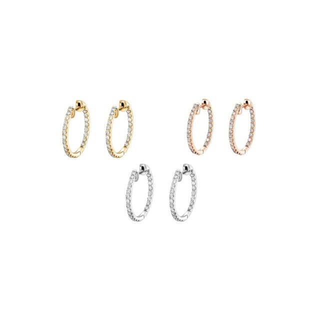 Natural 1 Carat Tw Diamond Eternity Inside Out 18mm Hoop Earrings - 2 Pieces For Sale - Image 11 of 11