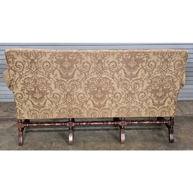 Wood Late 20th Century Southwood Mahogany Rococo Sofa Damask Fabric Carved Frame Made North Carolina For Sale - Image 7 of 10
