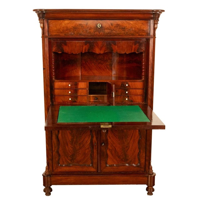 Antique Austrian Flame Mahogany Biedermeier Secretary Desk Cabinet Chest 1860 For Sale - Image 10 of 18