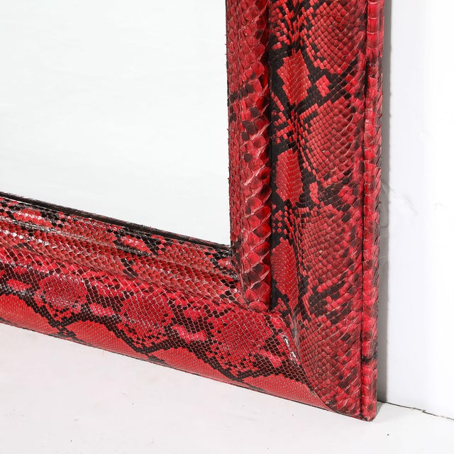 Mid-Century Molding Mirror in Red & Black Python Leather by Karl Springer For Sale - Image 14 of 16