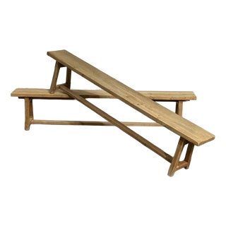 French Bleached Oak Dining Benches, 1920, Set of 2 For Sale