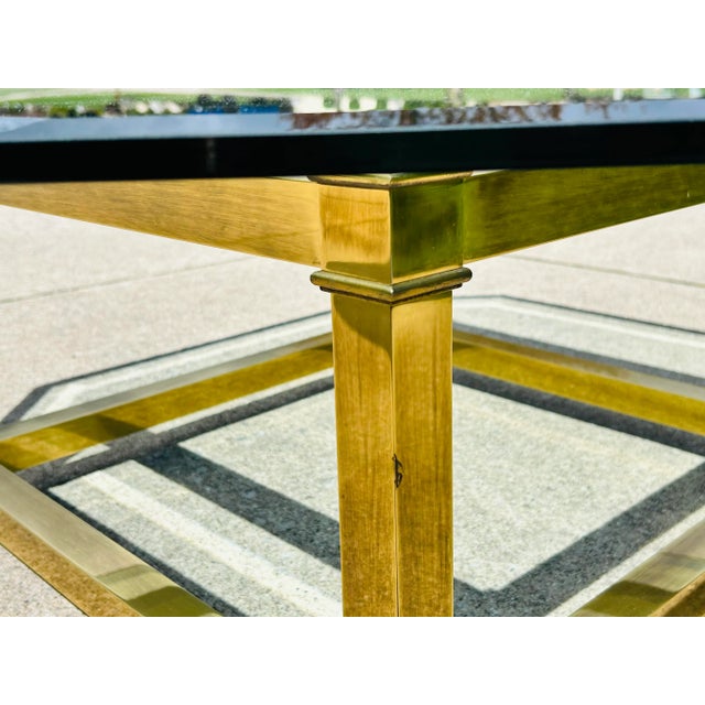 Mastercraft Attributed Mid-Century Modern Brass & Beveled Glass Coffee Table | Vintage Hollywood Regency Cocktail Table |...