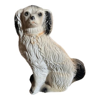Vintage Staffordshire-Style Painted Chalkware Spaniel Dog Figurine For Sale