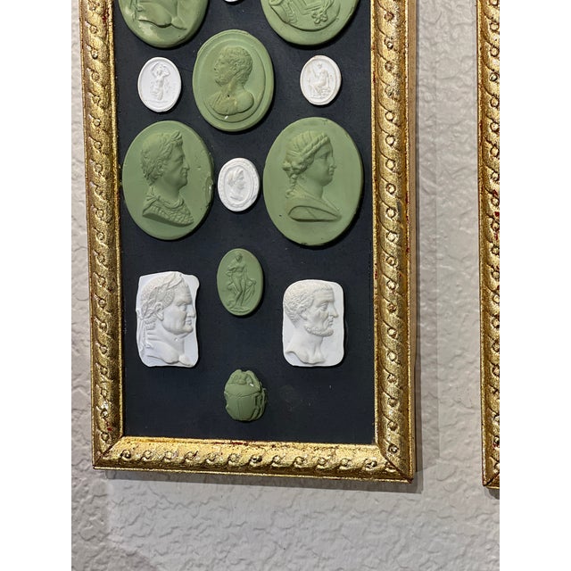 Green A Pair of Neoclassical Grand Tour Intaglio & Cameo Sets in Gilded Guilloche Frames For Sale - Image 8 of 11