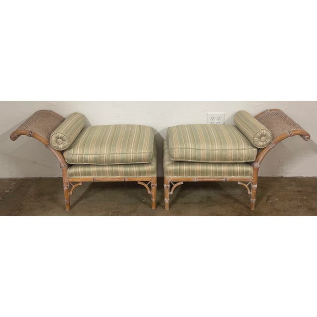Regency Style Cerused Faux Bamboo Bench or Chaise in Silk For Sale In Atlanta - Image 6 of 9