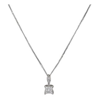 0.57ctw Princess Diamond Pendant Necklace 14k White Gold Adjustable Curb Chain For Sale