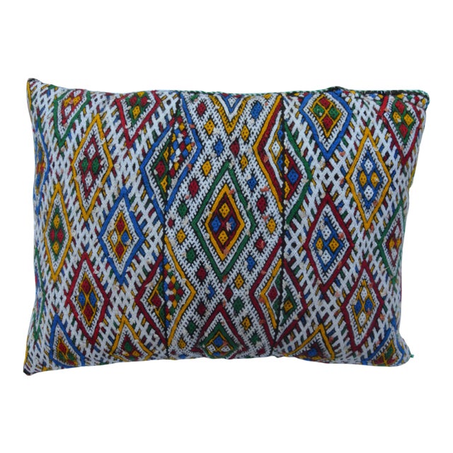 Vintage Moroccan Colorful Diamonds Wool Pillow For Sale