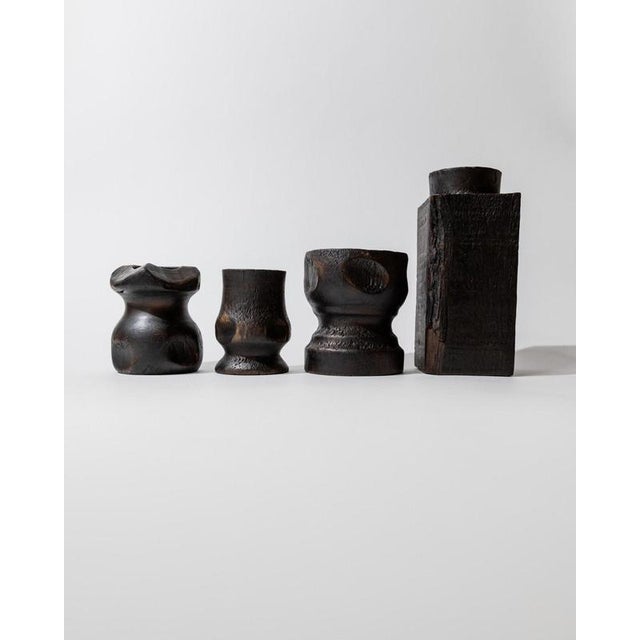 Mid-Century Brutalist Sculptural Hand-Carved Wood Candleholders, 1960s, Set of 4 For Sale - Image 11 of 15
