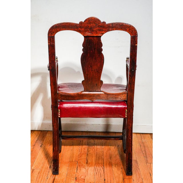 Beautiful English Antique Carved Wood Walnut Desk Arm Chair Leather Seat For Sale - Image 14 of 18