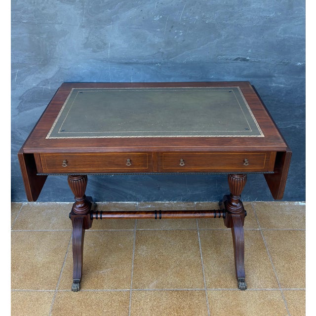 Spanish Regency Revival Drop-Leaf Writing Table with Leather Top, 1940s For Sale - Image 10 of 15