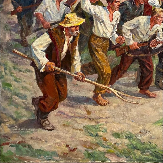 Antique Ukrainian Battle Oil Painting, Socialist Realism Art (1986) 168-168 For Sale - Image 4 of 6