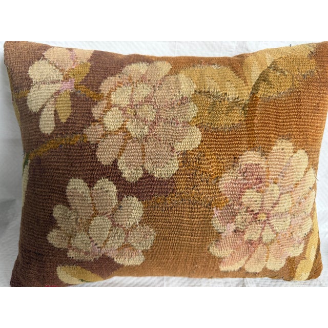 Antique French Floral Wool Tapestry Pillow - Circa 1850 For Sale In Los Angeles - Image 6 of 7