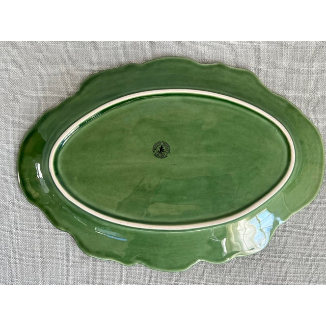 Early 21st Century Bordallo Pinheiro Portugal Majolica Green and White 14.5” Cabbage Leaf Platter For Sale - Image 5 of 9