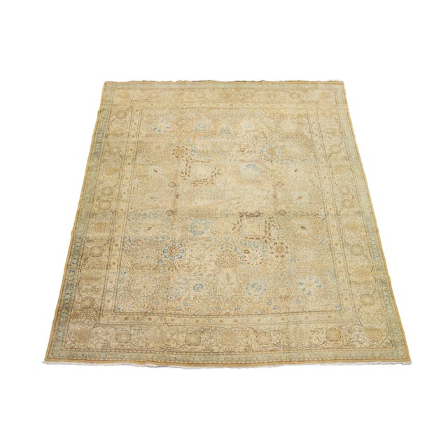 Persian 1920s Antique Persian Tabriz Beige Wool Rug With Allover Floral Pattern For Sale - Image 3 of 10
