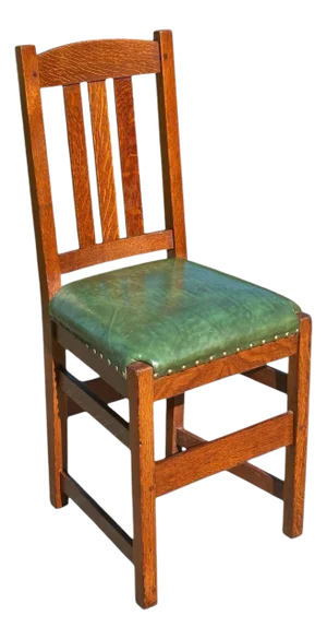 Antique Arts & Crafts Mission Oak Side Chair by L & Jg Stickley With Green Seat