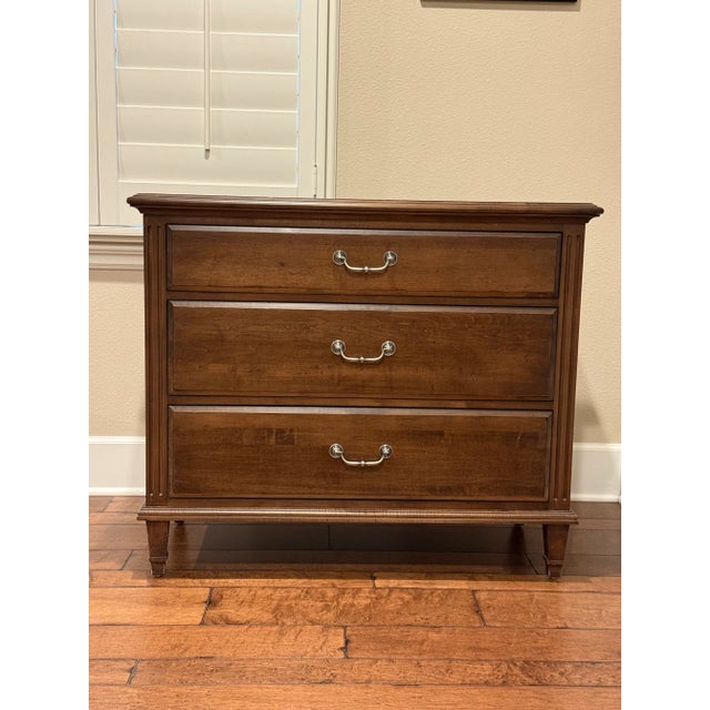 Wood Three Drawer Ethan Allen Chest of Drawers - Sold as a Pair For Sale - Image 7 of 11