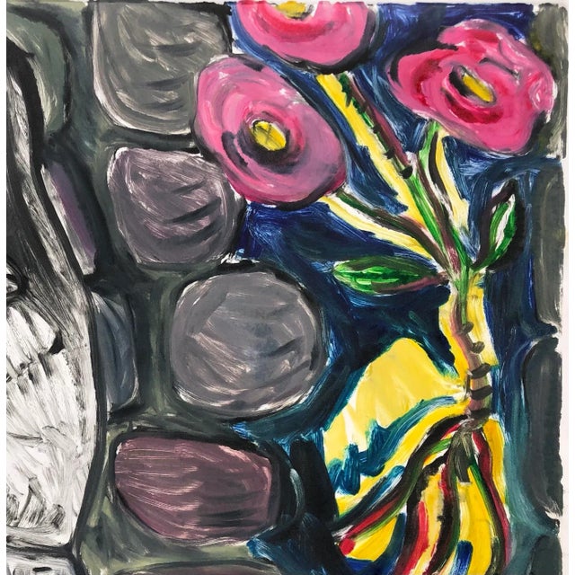 Figurative 1980s Adrienne Anderson Monoprint With Flowers and Figure For Sale - Image 3 of 3