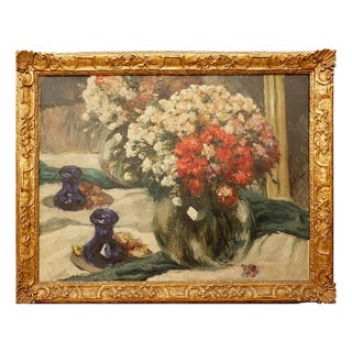Flowers in Front Mirror, 19th Century, Paint on Canvas, Framed For Sale