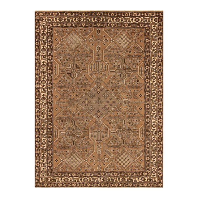 1980s Vintage Distressed Over Dyed Brown/Ivory Wool Rug -8'1 X 11'5 For Sale