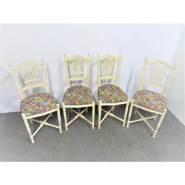 Set of 4 country French counter height bar stools made by Sigla furniture In Italy, Creamy yellow crackled distressed...