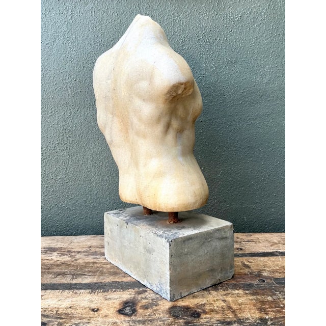 Contemporary Vintage Stone Torso Sculpture on Cement Base For Sale - Image 3 of 12