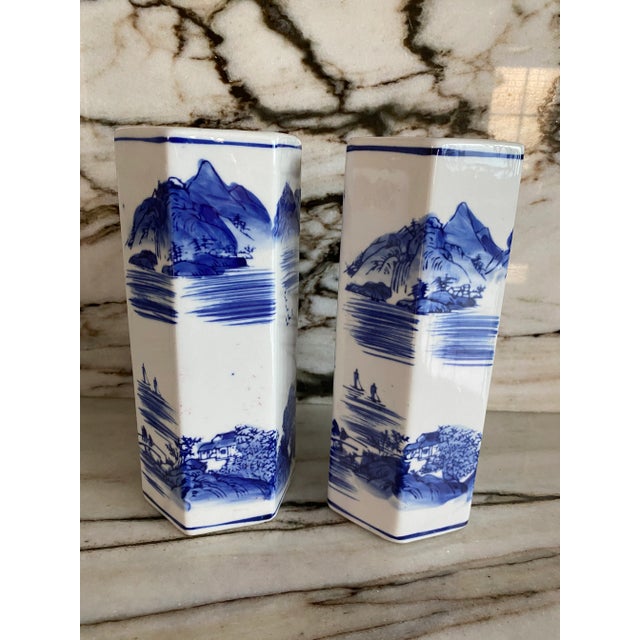1980s Chinoiserie Blue & White Vases- a Pair For Sale - Image 4 of 4