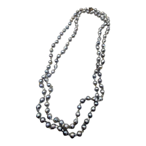 Late 20th Century Tahitian South Seas Silver Blue Baroque Pearl Necklace 48"
