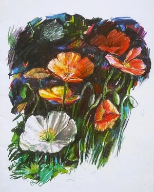 Abstract Print of California Poppies