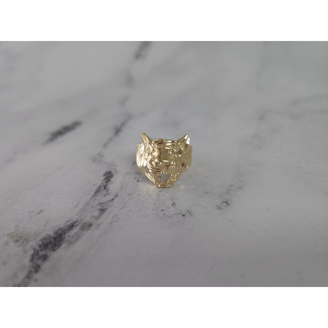 Lion Ring with Diamond Cuts 14k Yellow Gold, Size 8 For Sale In Los Angeles - Image 6 of 7