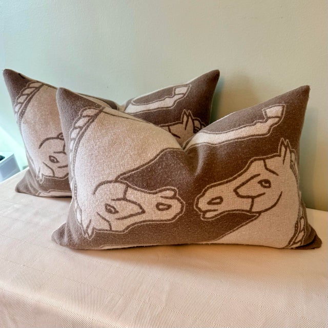 Contemporary William Sonoma Equestrian Lambswool Pillows, a Pair For Sale - Image 4 of 5