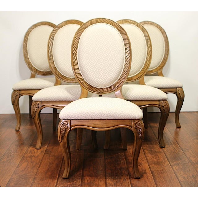 Carved Upholstered Cream Dining Chairs by Southern a.r.t Furniture