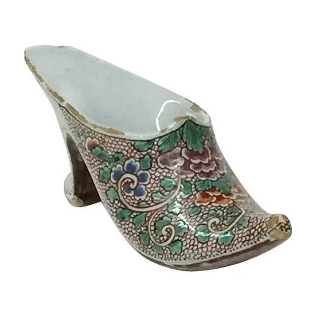 Small Dutch 18th Century Polychrome Earthenware Shoe Slippery For Sale - Image 8 of 8