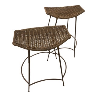 Arthur Umanoff Wicker Stools - A Pair For Sale