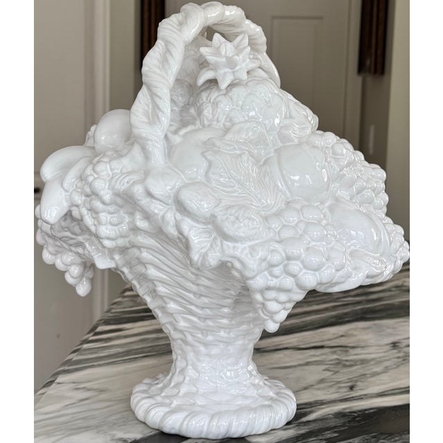 Ceramic Vintage Bordallo Pinheiro Large Scale Trompe l'Oleil Fruit Basket For Sale - Image 7 of 18
