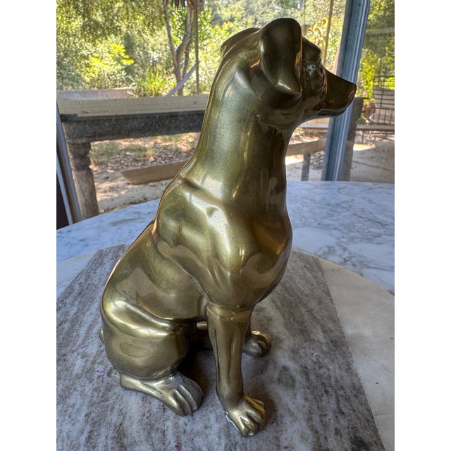 Midcentury Solid Brass Sitting Dog Statue For Sale - Image 4 of 11