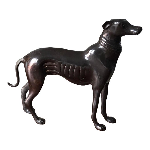 Late 20th Century Bronze Greyhound Table Statue For Sale