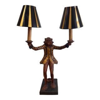 Late 20th Century Bill Huebbe Signed Monkey Double-Arm Table Lamp With Leopard Coat For Sale