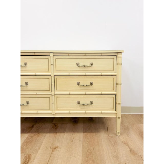 Hollywood Regency Henry Link Bali Hai Cream Faux Bamboo Six Drawer Dresser Hollywood Regency For Sale - Image 3 of 14