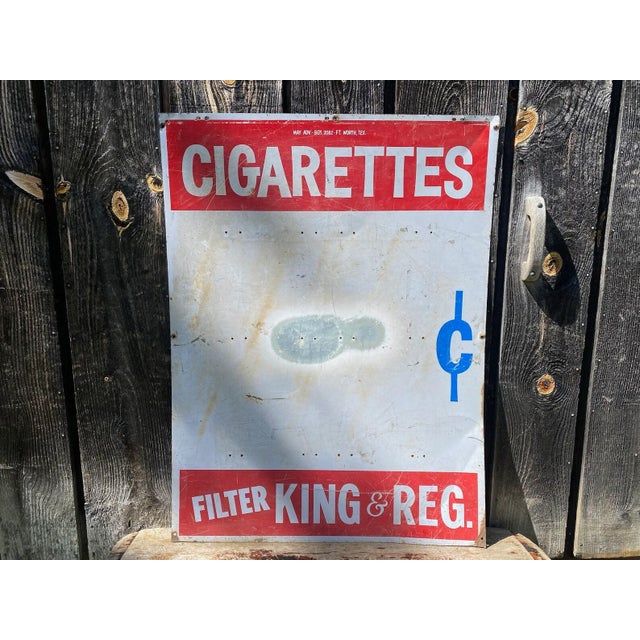 1960s Large Metal Tobacco Sign -- Large Metal Sign -- Cigarette Metal Sign - Large Cigarette Metal Sign - Vintage Advertisement - Texas Metal Sign For Sale - Image 5 of 11