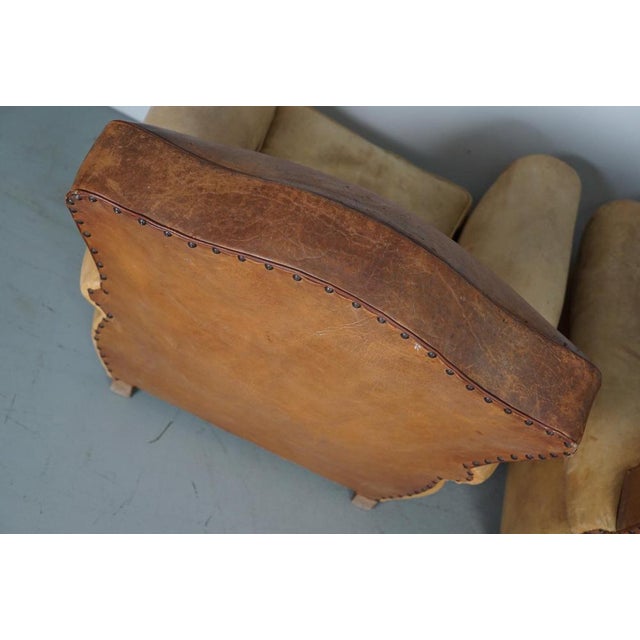 French Club Armchairs with Leather File Mustache Cognac, 1940s, Set of 2 For Sale - Image 12 of 18
