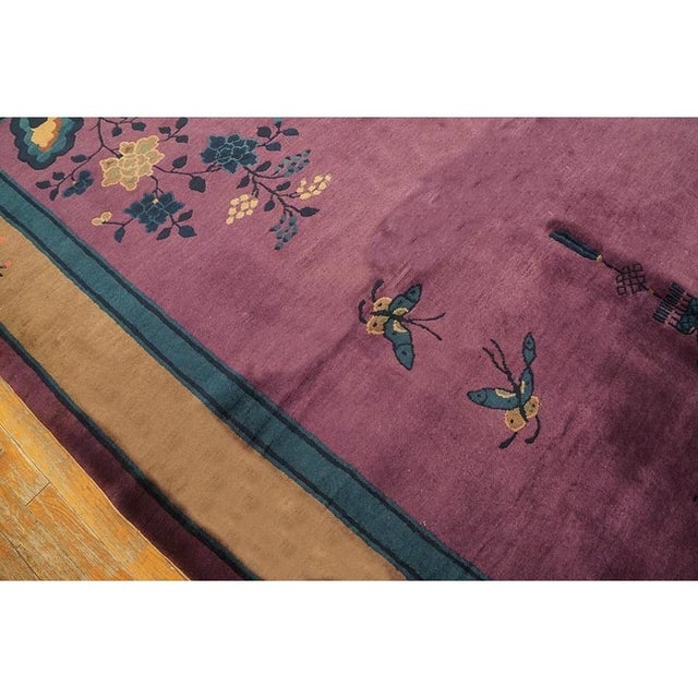 1920s Purple Floral Antique Chinese Art Deco Carpet 6'2"x8'9" Knotted Wool Rug For Sale - Image 10 of 10