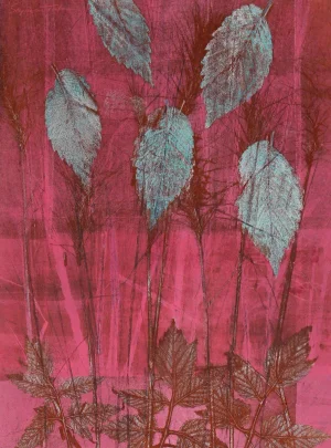 "December" 1971 Original Mixed Media Print in Turquoise and Pink