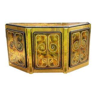 Vintage Bernhard Rohne for Mastercraft Acid Etched Brass Demilune Console For Sale