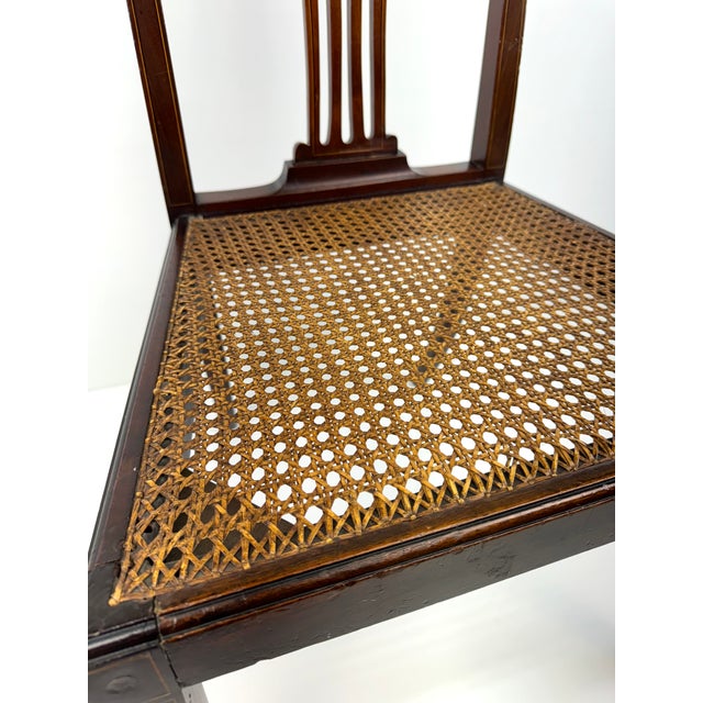 Brown Antique Federal Style Mahogany Chair With Cane Seat and Shield Back Detail For Sale - Image 8 of 12