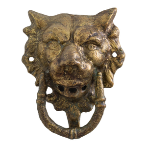 Vintage Brass Lion Door Knocker With Attached Strikeplate