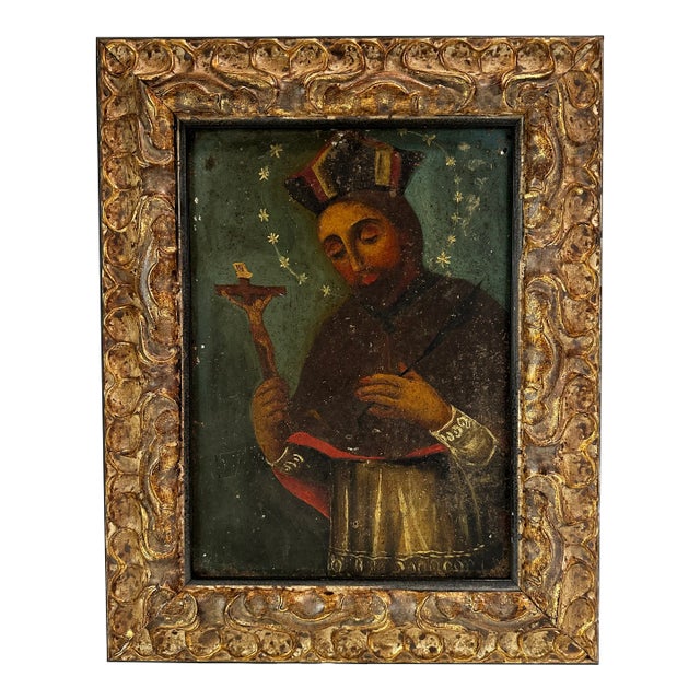 19th Century Mexican Retablo Painting, Framed For Sale