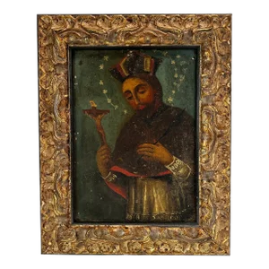 19th Century Mexican Retablo Painting, Framed
