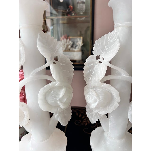 Vintage White Carved Alabaster Lamps - a Pair For Sale In Kansas City - Image 6 of 12