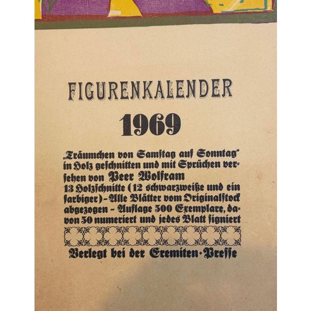 1969 Peer Wolfrsam Figurenkalender — German Woodcut Art Calendar, Eremiten-Presse For Sale - Image 6 of 6