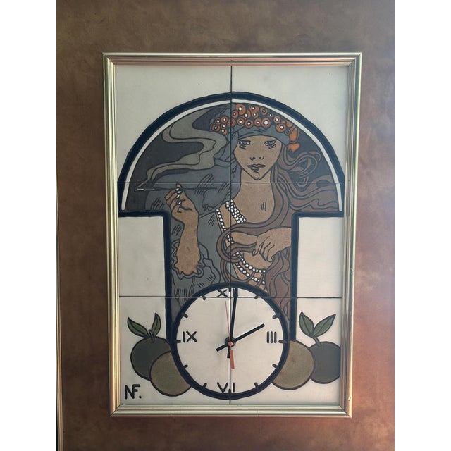 The Muse of Silent Look Alphonse Mucha in Glazed Ceramic Wall Clock, 1970s For Sale - Image 13 of 14